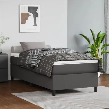 Sommier à lattes de lit avec matelas Gris 90x200 cm Similicuir
