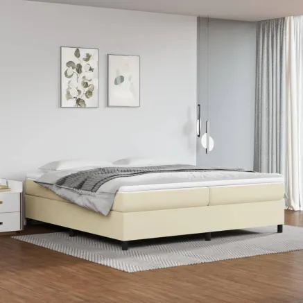 Sommier à lattes de lit avec matelas Crème 200x200cm Similicuir