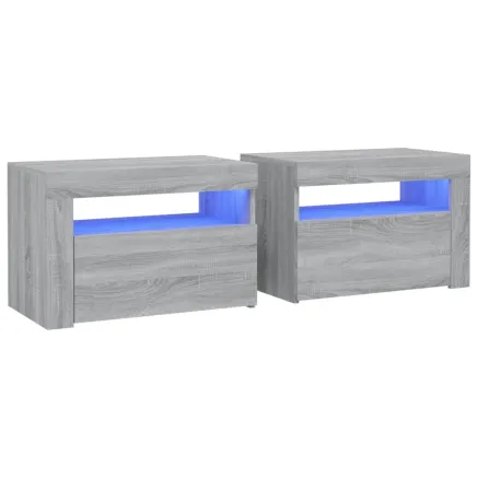Tables de chevet 2 pcs avec LED sonoma gris 60x35x40 cm 2