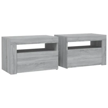 Tables de chevet 2 pcs avec LED sonoma gris 60x35x40 cm