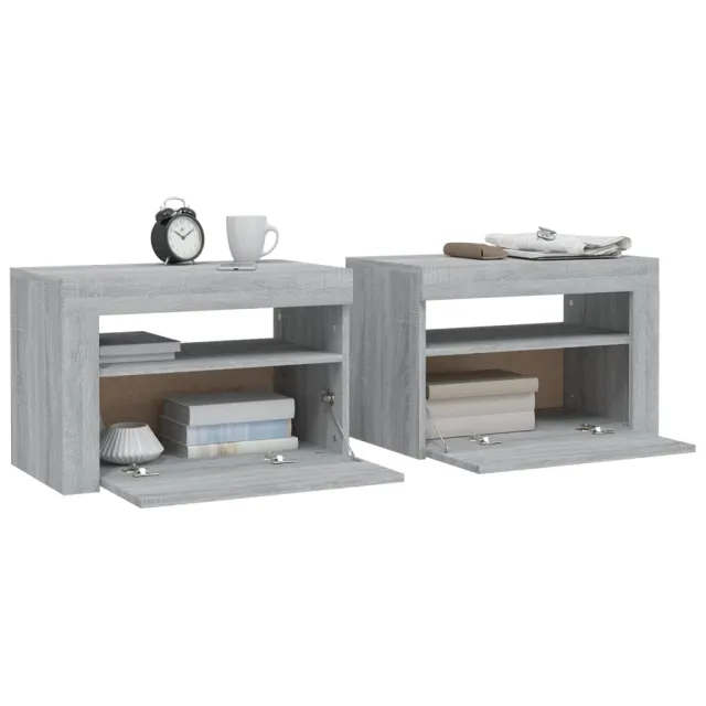 Tables de chevet 2 pcs avec LED sonoma gris 60x35x40 cm