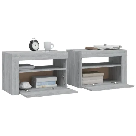 Tables de chevet 2 pcs avec LED sonoma gris 60x35x40 cm