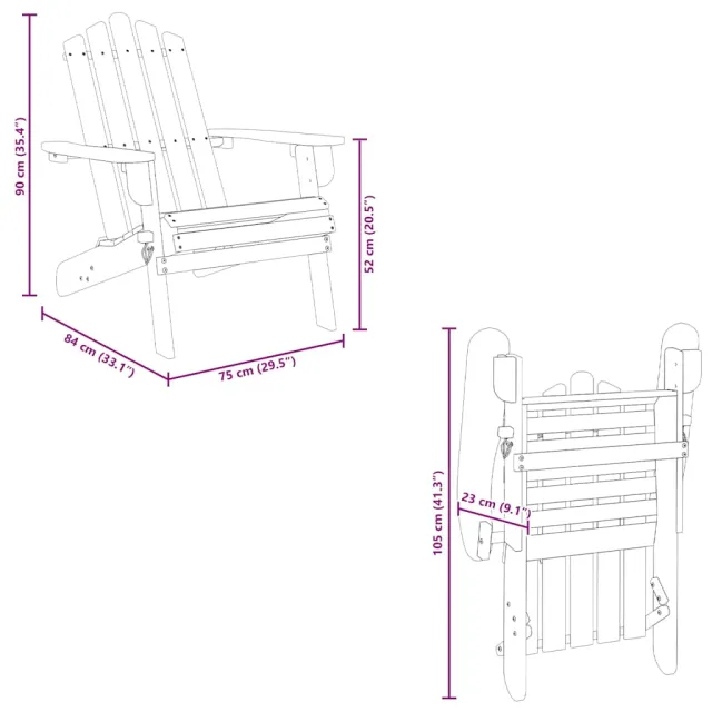Chaises Adirondack de jardin lot de 2 Bois massif d'acacia