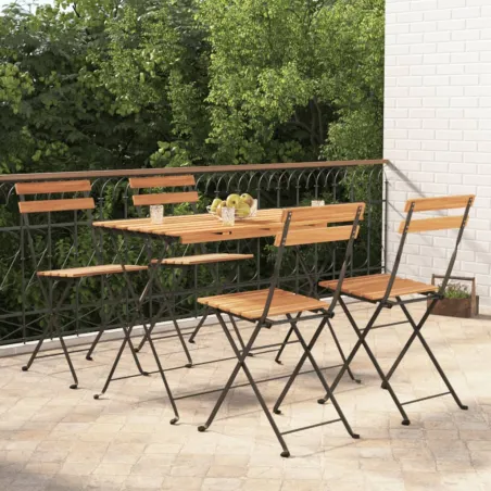 Ensemble de bistro pliable 5 pcs Bois d'acacia solide et acier