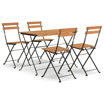 Ensemble de bistro pliable 5 pcs Bois d'acacia solide et acier 2