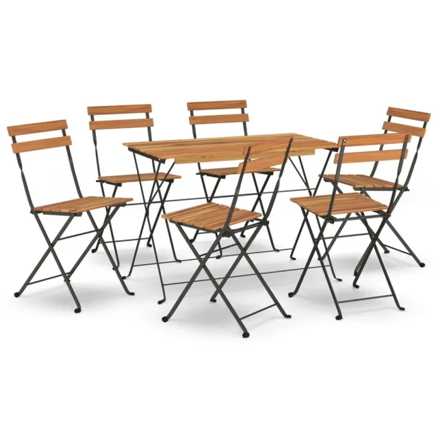 Ensemble de bistro pliable 7 pcs bois d'acacia solide et acier