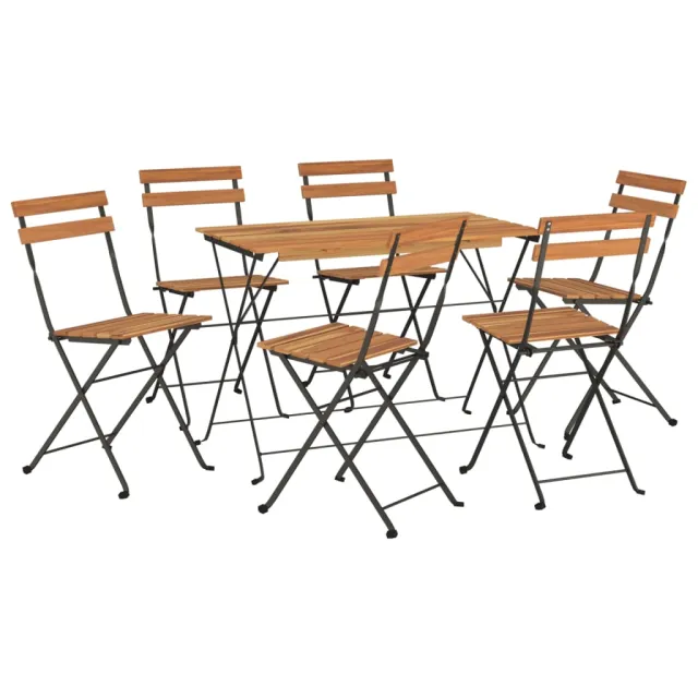 Ensemble de bistro pliable 7 pcs bois d'acacia solide et acier