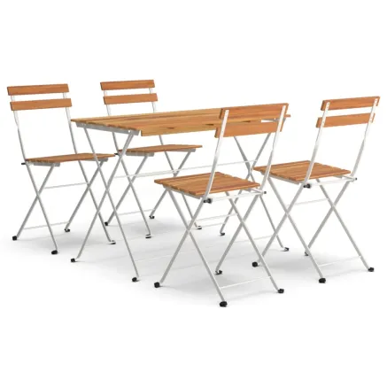 Ensemble de bistro pliable 5 pcs Bois d'acacia solide et acier 2