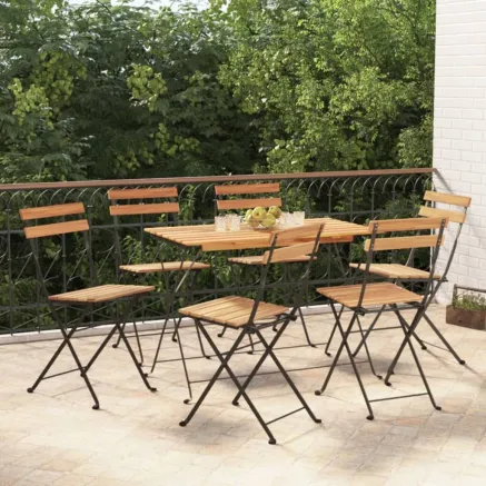 Chaises de bistrot pliantes lot de 6 Bois de teck solide acier