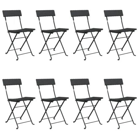 Chaises de bistrot pliantes lot de 8 Noir Résine tressée acier