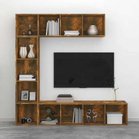 Ensemble bibliothèque/meuble TV 3 pcs Chêne fumé 180x30x180 cm