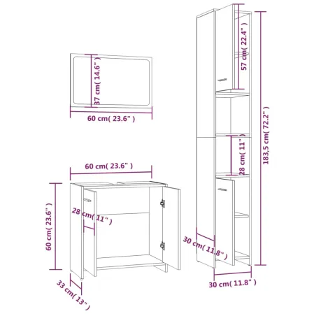 Ensemble de meubles de salle de bain 3 pcs Chêne fumé
