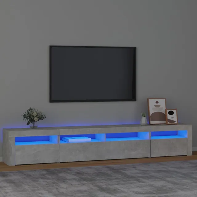 Meuble TV avec lumières LED Gris béton 240x35x40 cm