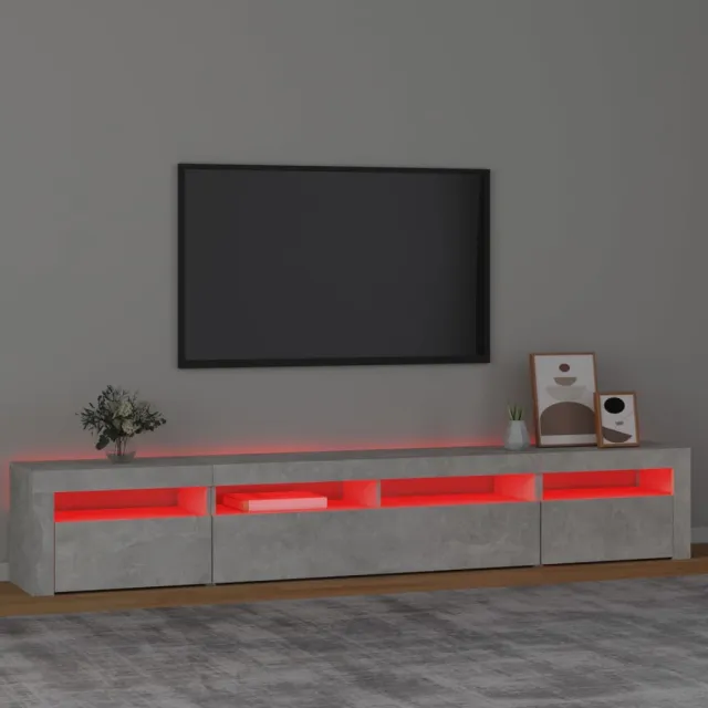 Meuble TV avec lumières LED Gris béton 240x35x40 cm