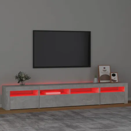 Meuble TV avec lumières LED Gris béton 240x35x40 cm