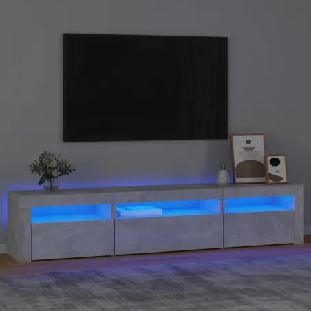 Meuble TV avec lumières LED Gris béton 195x35x40 cm