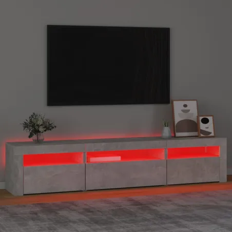 Meuble TV avec lumières LED Gris béton 195x35x40 cm