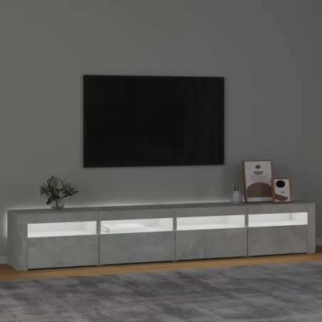 Meuble TV avec lumières LED Gris béton 240x35x40 cm