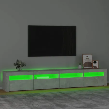 Meuble TV avec lumières LED Gris béton 240x35x40 cm