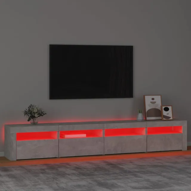 Meuble TV avec lumières LED Gris béton 240x35x40 cm
