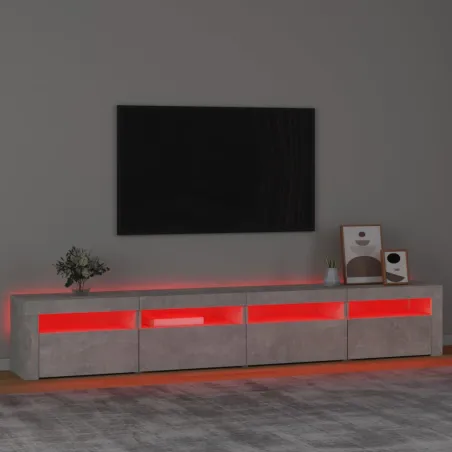 Meuble TV avec lumières LED Gris béton 240x35x40 cm