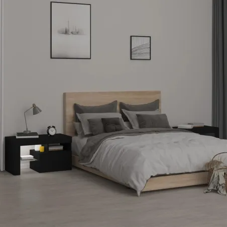 Tables de chevet 2 pcs et lumières LED Noir 70x36,5x40 cm