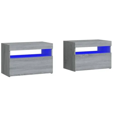 Tables de chevet 2 pcs et lumières LED Sonoma gris 60x35x40 cm