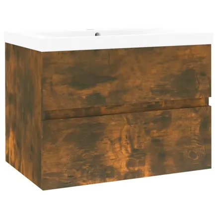 Meuble lavabo avec bassin intégré Chêne fumé Bois d'ingénierie 2