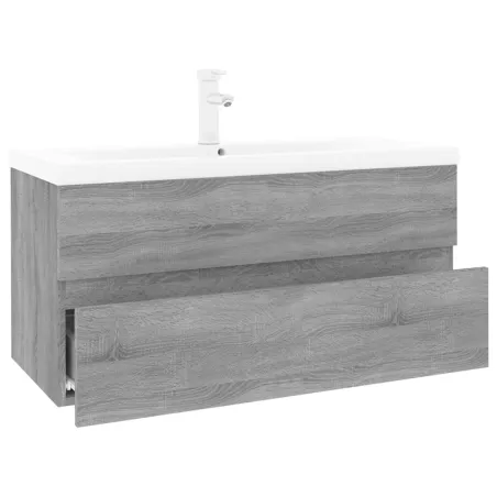 Meuble lavabo avec bassin intégré Sonoma gris Bois d'ingénierie