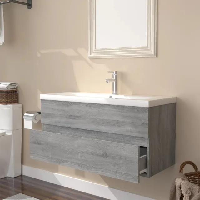 Meuble lavabo avec bassin intégré Sonoma gris Bois d'ingénierie