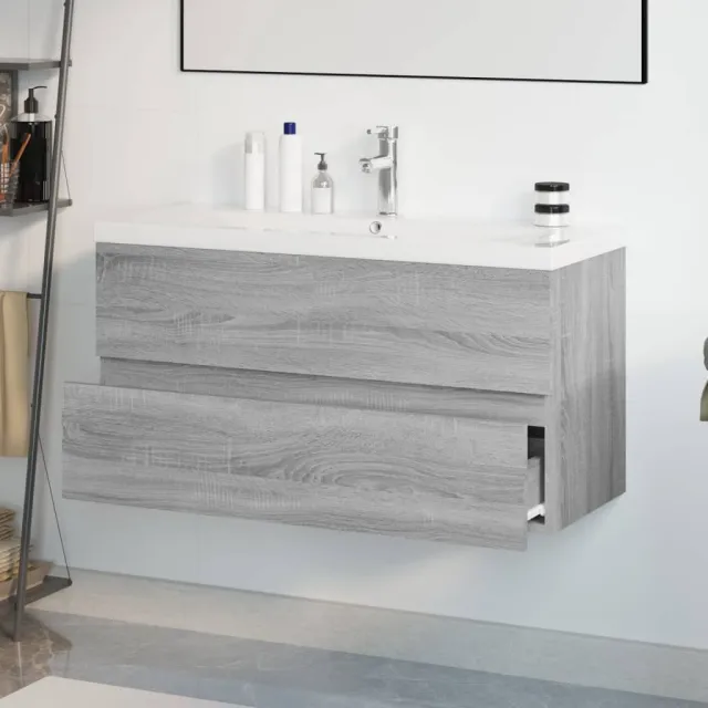 Meuble lavabo avec bassin intégré Sonoma gris Bois d'ingénierie