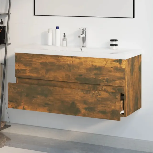 Meuble lavabo avec bassin intégré Chêne fumé Bois d'ingénierie