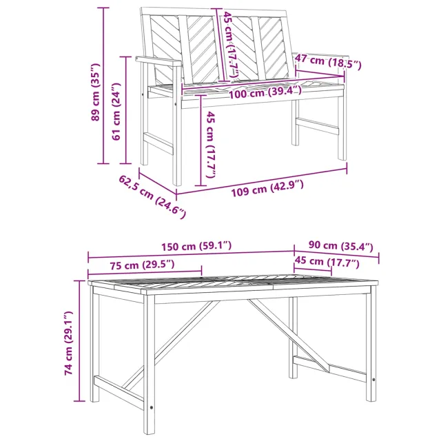 Ensemble de salle à manger pour jardin 3 pcs Marron