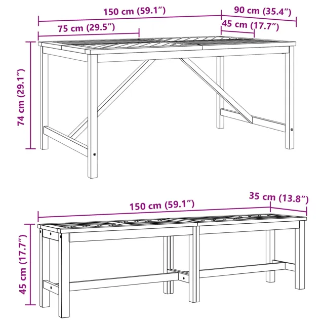 Ensemble de salle à manger pour jardin 3 pcs Marron