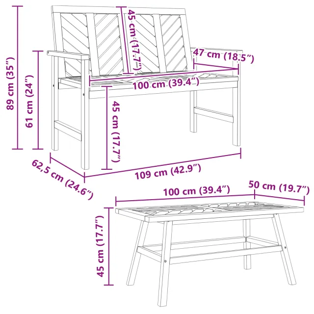 Ensemble de salon de jardin 3 pcs Marron Bois d'Acacia Massif