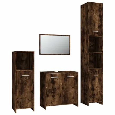 Ensemble de meubles de salle de bain 4 pcs Chêne fumé Bois 2