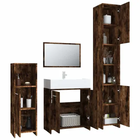 Ensemble de meubles de salle de bain 4 pcs Chêne fumé Bois