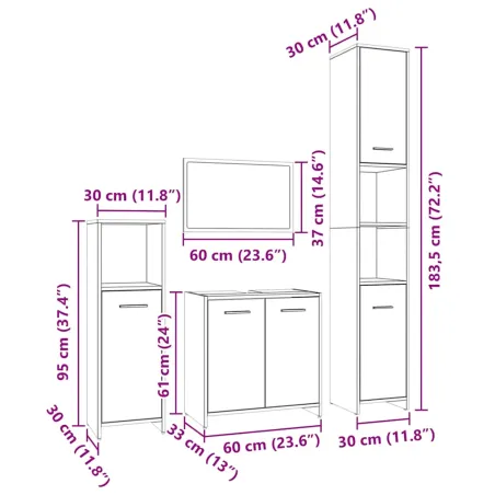 Ensemble de meubles de salle de bain 4 pcs Chêne fumé Bois