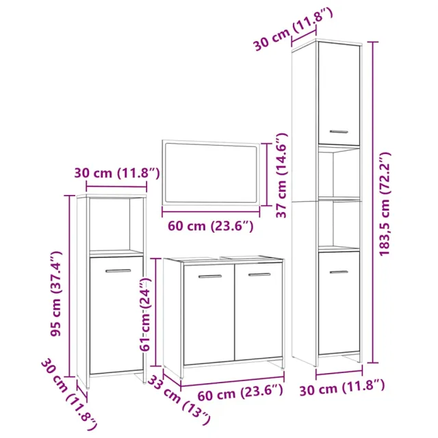 Ensemble de meubles de salle de bain 4 pcs Sonoma gris