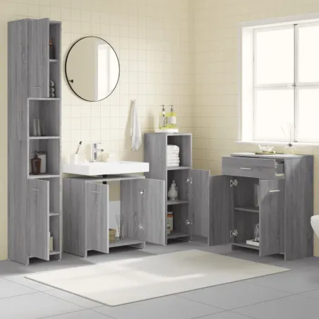 Ensemble de meubles de salle de bain 4 pcs Sonoma gris