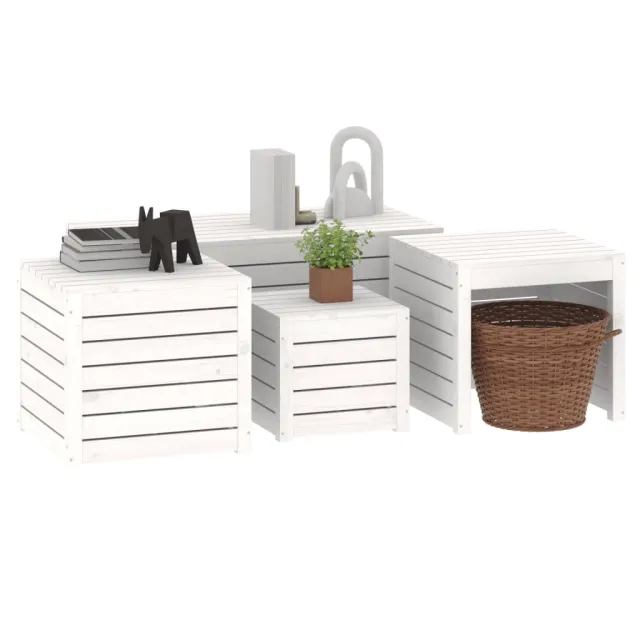 Ensemble de boîtes de jardin 4 pcs blanc bois de pin massif