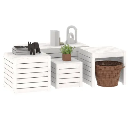 Ensemble de boîtes de jardin 4 pcs blanc bois de pin massif