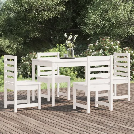 Ensemble à manger de jardin 5 pcs blanc bois massif de pin