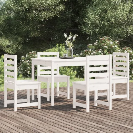 Ensemble à manger de jardin 5 pcs blanc bois massif de pin