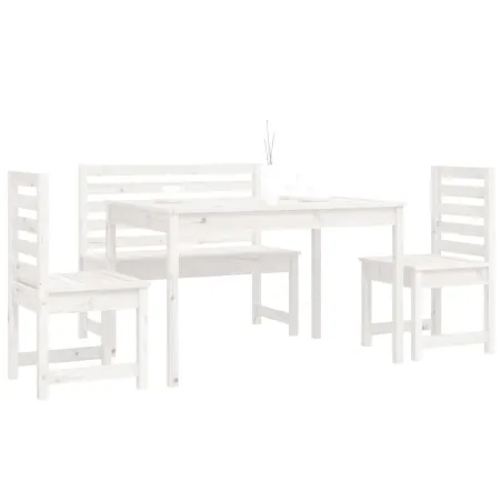 Ensemble à manger de jardin 4 pcs blanc bois massif de pin