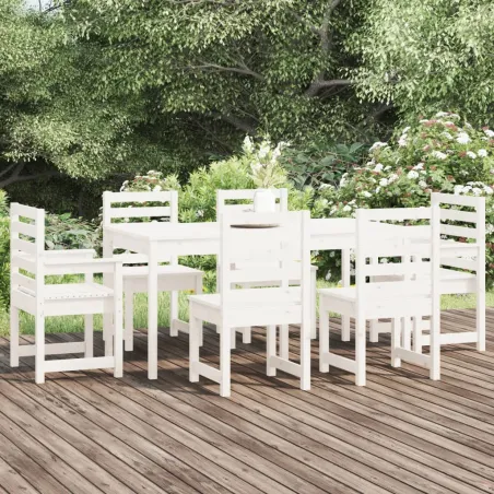 Ensemble à manger de jardin 7 pcs blanc bois massif de pin