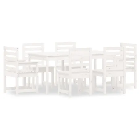 Ensemble à manger de jardin 7 pcs blanc bois massif de pin