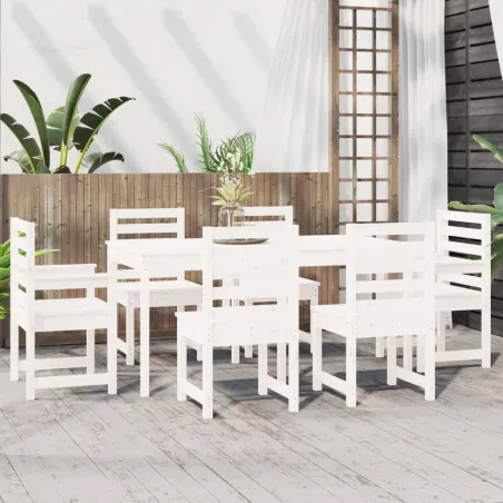 Ensemble à manger de jardin 7 pcs blanc bois massif de pin