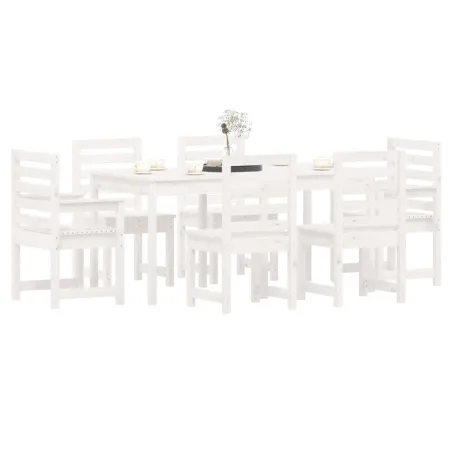 Ensemble à manger de jardin 7 pcs blanc bois massif de pin
