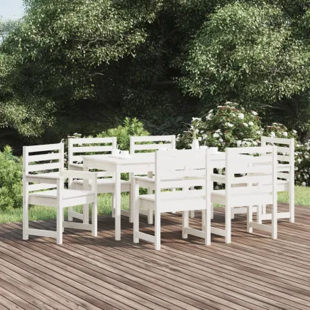 Ensemble à manger de jardin 7 pcs blanc bois massif de pin